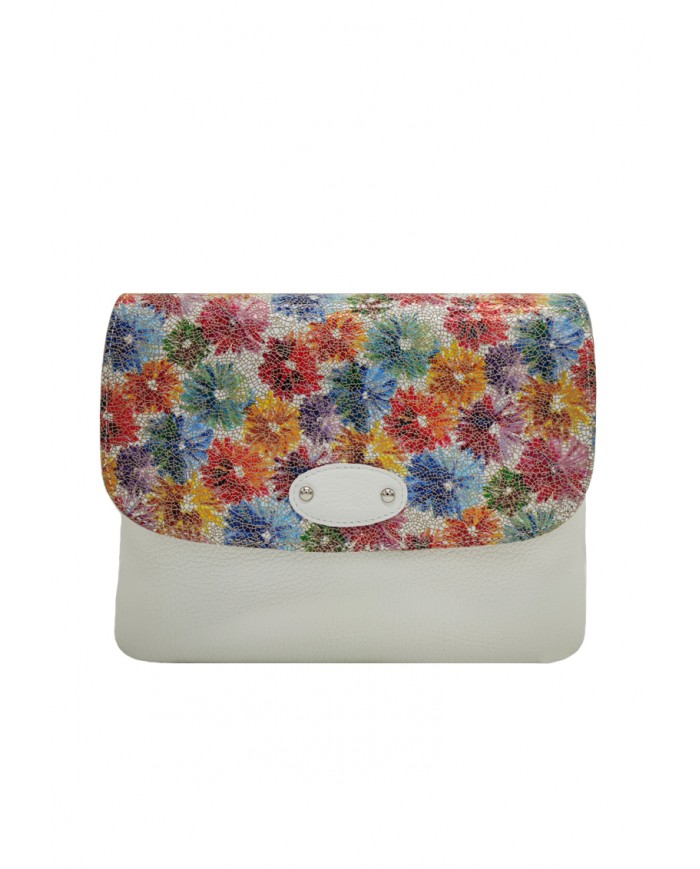 Geanta dama din piele naturala, Alb multicolor, Quinn Geanta dama din piele naturala, Alb multicolor, Quinn