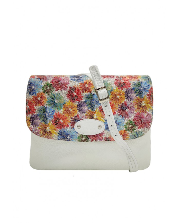 Geanta dama din piele naturala, Alb multicolor, Quinn Geanta dama din piele naturala, Alb multicolor, Quinn